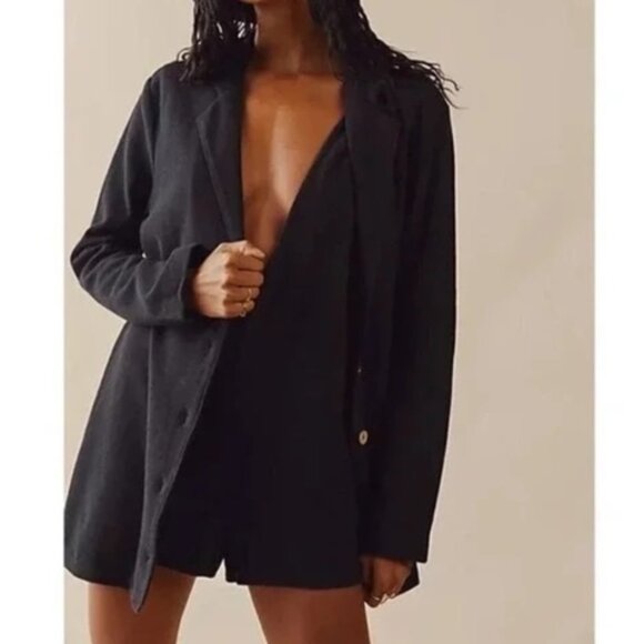 Free People FP Beach Lizzie Romper Blazer Womens XS Black Cotton Boho - Picture 1 of 8